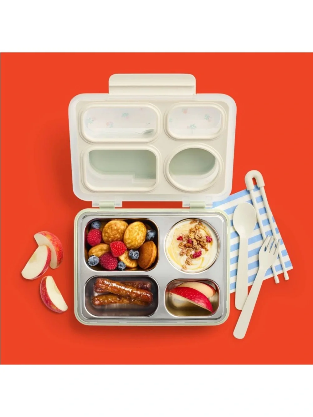 Cat & Jack Ditsy Floral Stainless Steel Bento Lunch Box Green 4 Compartment
